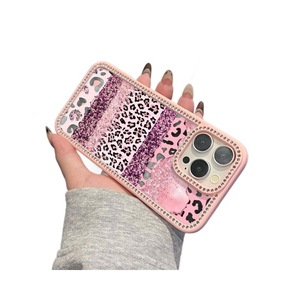 Coque de téléphone antichoc en TPU <span class=keywords><strong>rose</strong></span> imprimé léopard avec paillettes et étoiles incrustées de diamants pour <span class=keywords><strong>iPhone</strong></span> 17 Pro Max – Idée cadeau - Product Image 5