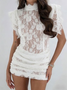 Robe élégante pour femmes Viviblook Z0128DS, robe de soirée sexy à col haut, transparente, avec dentelle et patchwork, robe mini plissée - Product Image 2