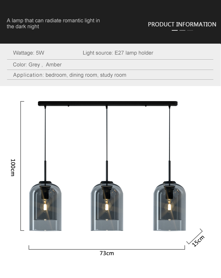 New Product Decoration Home Office Dining Room 3 Arms Glass Modern E27 Chandelier Light