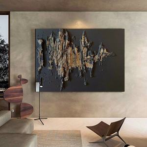 Grande toile d'art murale, décoration intérieure, toile d'art noire et dorée de luxe à vendre, peinture artisanale, décoration murale pour la maison - Product Image 1