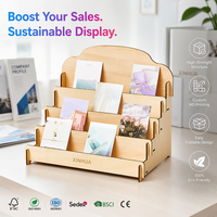 Présentoir de Comptoir Pliable en Papier Naturel à 4 Niveaux pour Cartes Postales, Cartes de Visite et Vitrines de Fournisseurs de Salons Artisanaux