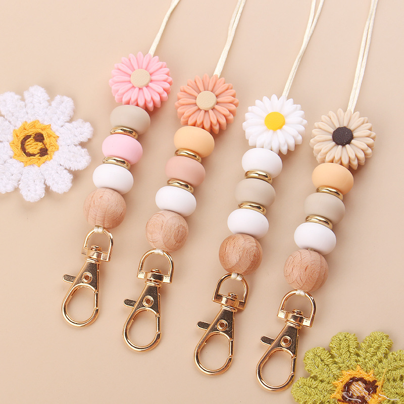 Custom Handmade Asymmetric Colorful Soft Silicone Bead Key Lanyards Support Custom Carved Wood Tag Pendant Adjustable Lanyard Image 3