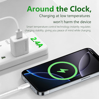 Cargador de Pared USB de 12W 2.4A con Cable Tipo C de 3A, Enchufe Estadounidense, Protección Inteligente IC Múltiple para iPhone, Android y Dispositivos Electrónicos Inteligentes
