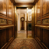 Ascenseur domestique classique en noyer à moteur avec finition miroir or rose pour résidence traditionnelle à 3 étages