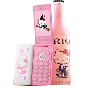 D10 플립 듀얼 SIM 카드 GPRS 숨 빛 터치 스크린 휴대 전화 여성 소녀 MP3 MP4 만화 헬로 키티 휴대 전화