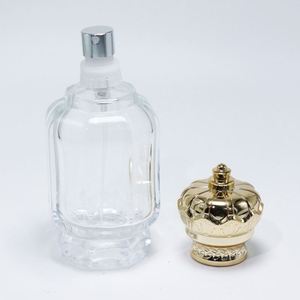 Middle East Dubai Arabian <b>Empty</b> Luxury Irregular Crown Cap 50ml 100ml Clear Crimp Arabic Perfume Glass Bottle With <b>Box</b> Packaging - Product Image 3
