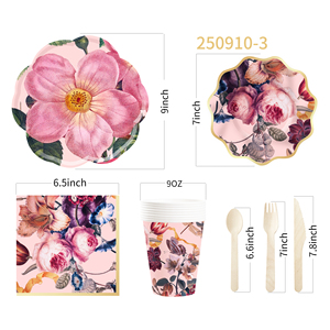 Vajilla Desechable Estilo Fiesta en el Jardín DAMAI, Juego de Platos, Vasos y Servilletas de Papel Rosa para Decoración de Fiestas de Cumpleaños de Niñas - Product Image 6