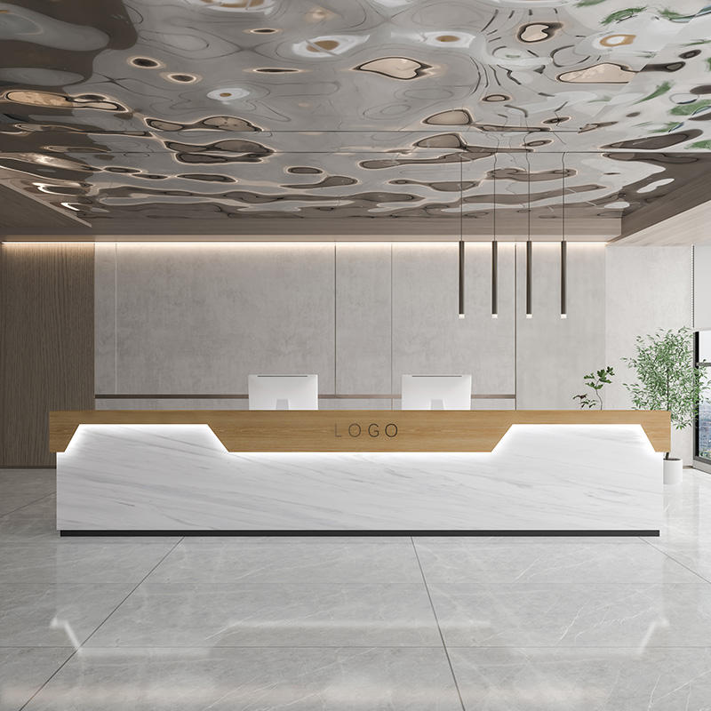 Couleur bois + marbre imitation blanc (double comptoir)