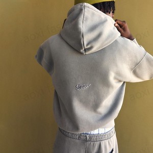 Petit quantité minimale de commande conçu luxe 600GSM français éponge Double fermeture éclair pull personnalisé Streetwear à capuche 50 pièces appliques techniques pour l'automne - Product Image 3