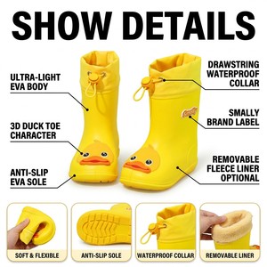 Botas de Lluvia Infantiles con Dibujos Animados Personalizadas, Ajustables con Cordón, Impermeables, Antideslizantes, Ligeras, Plegables, con Diseño de Animales para Niños Pequeños - Product Image 3