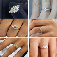 Bijoux fins, bague de fiançailles avec 3 pierres, diamant de laboratoire rond brillant