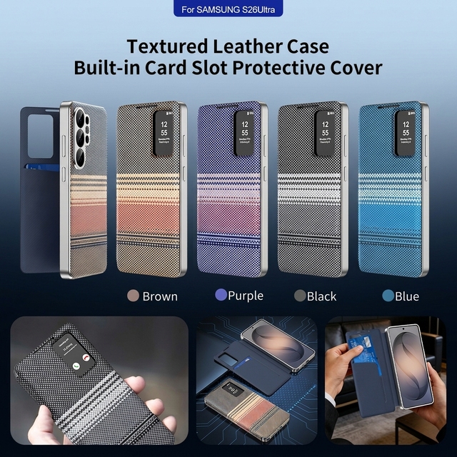 With Smart View Window S24 S25 S26 Flip Leather Wallet Phone Case for Samsung Galaxy S26 Ultra, Shockproof Protective Cover