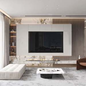 Meuble TV moderne de luxe pour salon, design dernier cri, avec barre lumineuse intégrée, élégant meuble TV encastré - Product Image 6