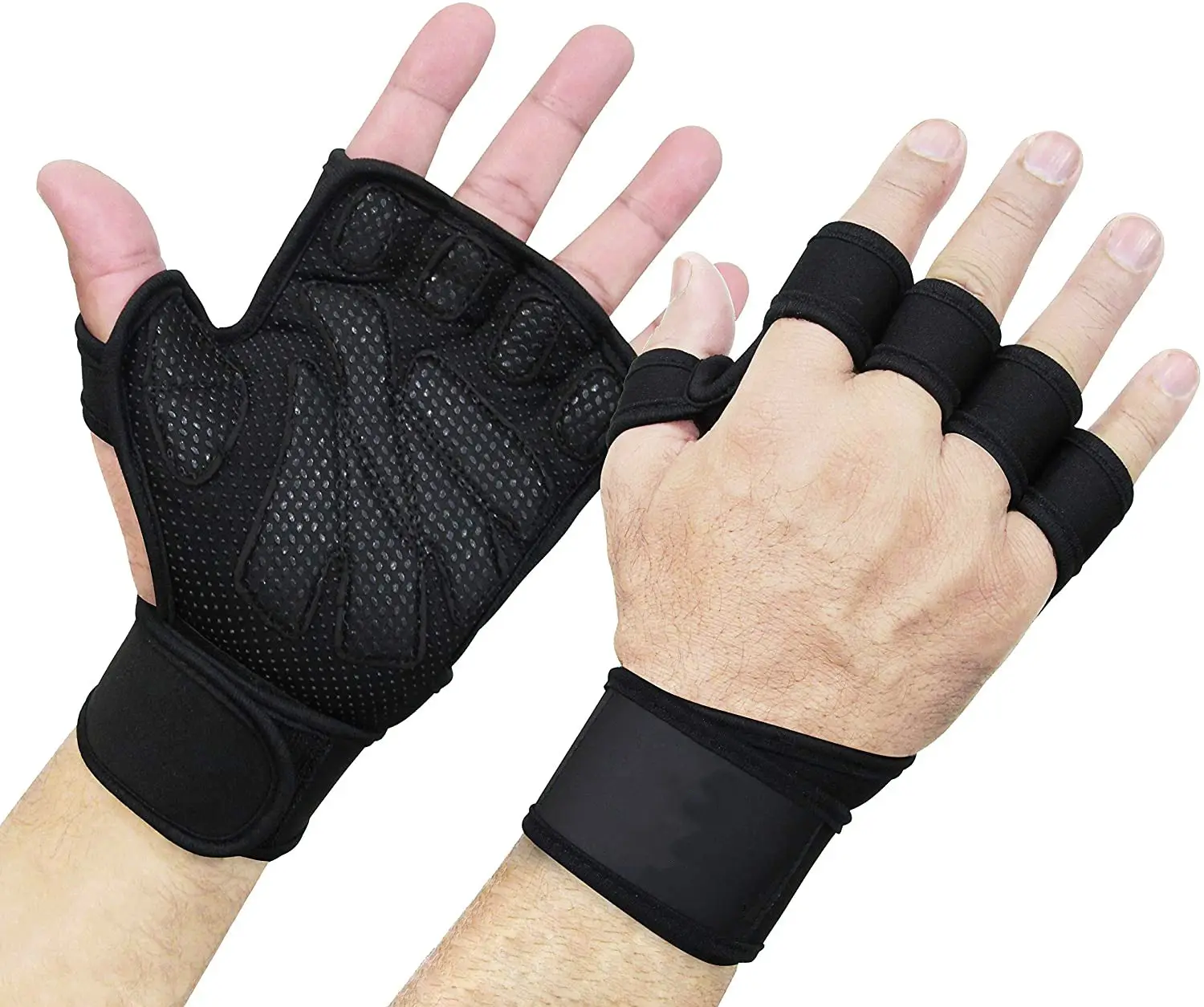 ถุงมือยกน้ำหนักสำหรับเล่นกีฬายิมถุงมือออกกำลังกายพร้อมเข็มขัดพยุงข้อมือ