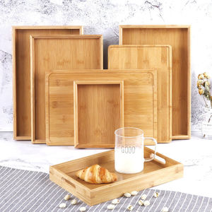 Juego de Bandejas de Bambú para Servir Alimentos con Asa, Bandeja de Madera de Bambú para Frutas para Cocina y Restaurante - Product Image 3