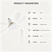 Ventilateur de plafond avec lumière E27, AC85-265V, 18W, télécommande, 6 pales détachables, pour chambre à coucher, petite pièce