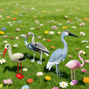 Décoy de chasse aux oiseaux en plastique PE, double pose, cou courbé rose, avec piquet à longue jambe pour attraper les oiseaux aquatiques en extérieur - Product Image 2