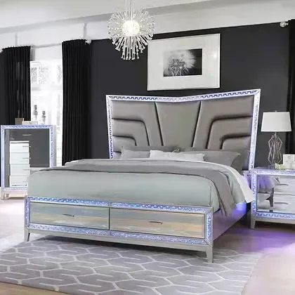 Letto matrimoniale/King Size a specchio con struttura in legno a forma di diamante a LED di alta qualità per Hotel di casa