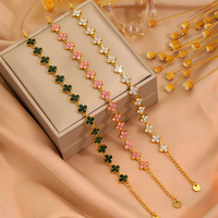 Gelang pesona bunga berlian penuh zircon warna-warni mewah grosir, berbahan stainless steel, untuk wanita