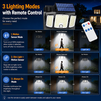 Lampe solaire à détecteur de mouvement 278 LED 3500LM à 3 têtes réglables, lampe murale de sécurité extérieure avec télécommande, étanche IP65, pour jardin