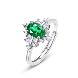 925 <b>silver</b> cultivated <b>emerald</b> <b>ring</b>, high-end jewelry gift - Product Image 1
