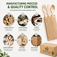 Ensemble de couverts jetables en bois de bouleau de 165 mm (couteau, fourchette, cuillère) de qualité alimentaire FDA pour la restauration aérienne et hôtelière