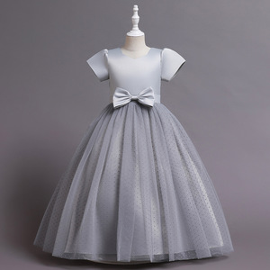 Robe longue en tulle à pois violets, col rond, robe de bal, robe de demoiselle d'honneur pour enfants - Product Image 4