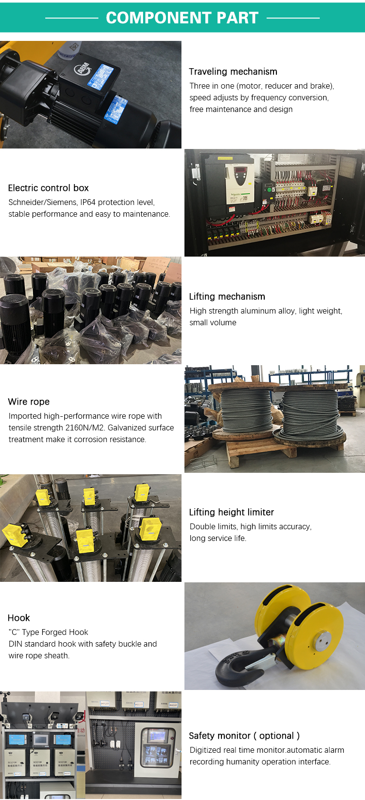 Low Headroom European Type Wire Rope Hoist Crane 15 Ton