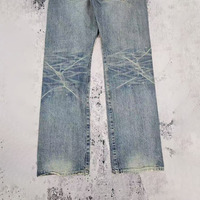 Bottes courtes pour hommes sur mesure, vintage, en denim indigo coupe droite, coupe-vent, écologiques, délavées aux enzymes, effet vieilli, avec ourlet de poche