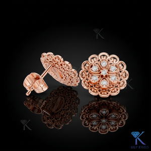 Lab Grown Diamond Classic Filigree Floral Stud <b>Earrings</b> 7 Stone Cluster <b>Solid</b> Gold Women's Jewelry Anniversary Gift - Product Image 2