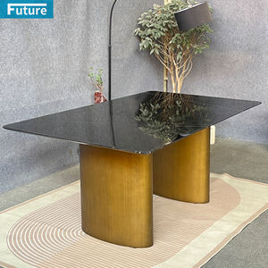Table de salle à manger en marbre Marqulina noir de plus grande taille avec pied en métal doré pour Villa Mansions Apartment Hotel Restaurant - Product Image 3