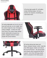 Chaise de jeu en cuir synthétique PU avec cadre en fer, éclairage RGB, accoudoirs ergonomiques extensibles, inclinable, pivotante, style racing moderne, cinq étoiles