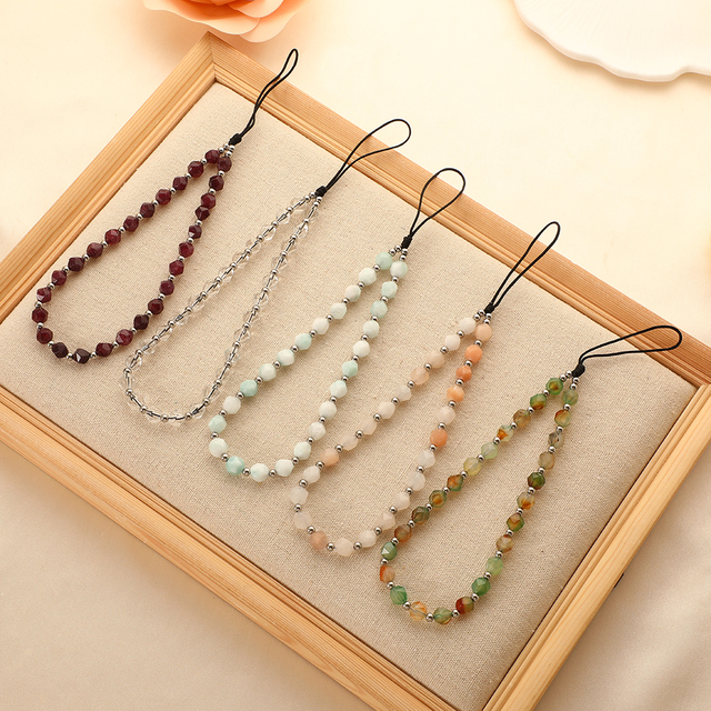 Wholesale Bohemian-style Natural Stone Bead Cell Phone Strap Simple Design Agate Jade Crystal Cell Phone Strap ForWomen's Gift
