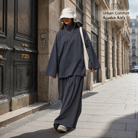 Nouvelle Collection : Ensemble Deux Pièces Grande Taille – Haut Oversize à Col Montant et Demi-Zip avec Jupe Longue Évasée | Tenue Abaya musulmane décontractée