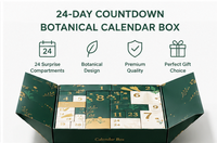 Calendrier de l'Avent de Noël 24 Jours, Boîte Rigide en Kraft Vert et Or à Motifs Floraux, Compartiments Numérotés, Cadeau Familial et pour Enfants