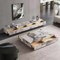 Table basse moderne en marbre avec tiroirs de rangement, ensemble TV pour salon, chambre à coucher ou hôtel, meubles de maison