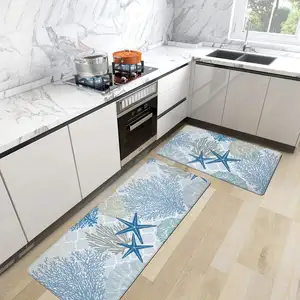 Karpet dapur laut Set antiselip, 2 buah keset dapur pantai tahan air dengan bantalan lantai dapur
