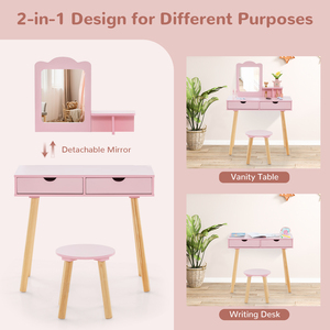 Table <span class=keywords><strong>de</strong></span> toilette pour enfants, <span class=keywords><strong>chaise</strong></span> <span class=keywords><strong>de</strong></span> coiffeuse pour petite fille <span class=keywords><strong>de</strong></span> plus <span class=keywords><strong>de</strong></span> 3 ans, ensemble <span class=keywords><strong>de</strong></span> coiffeuse princesse avec miroir rose G-06-1 - Product Image 2