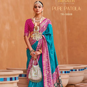 Travail complexe de pierre de broderie sur de superbes saris en soie Sigma mercerisés pour femmes pour vêtements de fête-vêtements indiens et pakistanais - Product Image 2