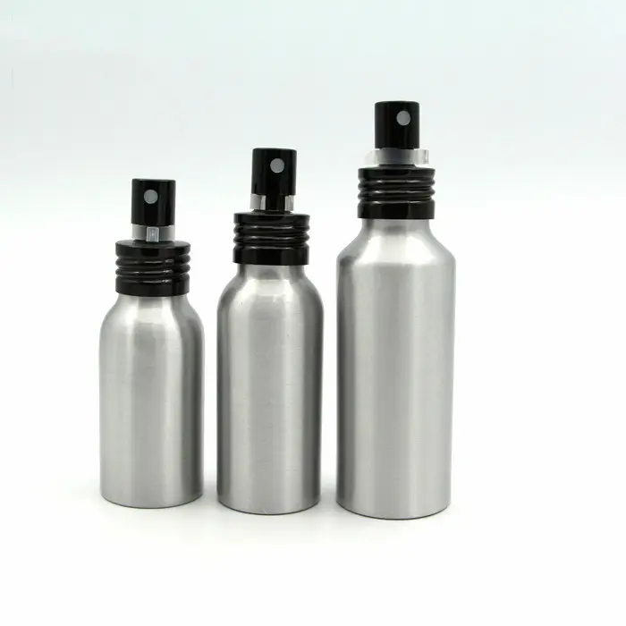 Empty silver aluminum 100ml perfume spray bottle