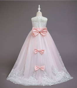 Ragazza lunga <span class=keywords><strong>damigella</strong></span> d'onore ragazza adolescente per bambini principessa festa di nozze <span class=keywords><strong>abito</strong></span> da sera con coda di pizzo decorazione campo anteriore - Product Image 4