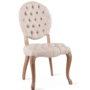 Luxury Dining Room Furniture Beige Linen Tufted Chairs Classic French Formal Dining Chair Back Side Chair