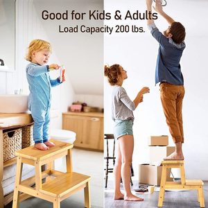 Sgabello a 2 Gradini in Bambù, Robusto, Capacità 200 libbre, Angoli Arrotondati, per Bambini e Adulti, Cucina, Bagno, Addestramento al WC - Product Image 3