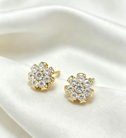 Boucles d'oreilles clous en argent 925 plaqué or 18 carats avec zircon en forme de fleur, sertissage griffe, hypoallergéniques, bijoux de luxe pour mariée, cadeau de mariage pour femme