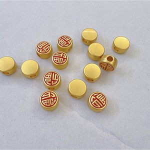 Alloy Spacer Beads Round Matte Gold Plated Oil Painted Fu Character Large Hole For <b>Bracelet</b> Making Jewelry Accessories - Product Image 3