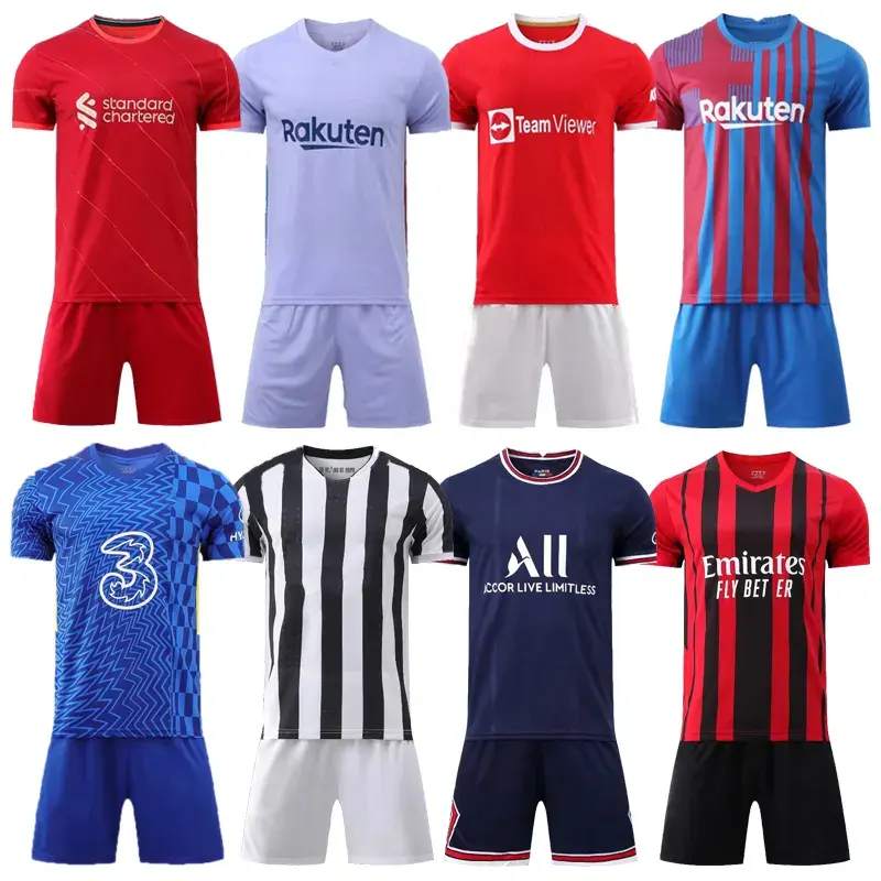 Custom 21-22 New Season Quick Dry Jersey Football Shirt Thailand quality Uniform Sublimation Soccer Jersey Set Kids Soccer Wear
