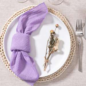 Soft Cotton Wrinkled Hemstitch Dinner Napkin Square Solid Color Cloth Table Linen for Wedding Restaurant Airplane Catering - Product Image 4