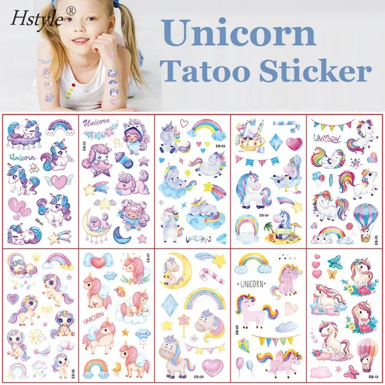 10 adet/takım çocuk dövme etiket Unicorn prenses geçici sahte çocuklar dövme kız kol eller vücut Waterdichte tatououenfants dökün