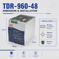 Alimentation électrique sur rail DIN triphasée 960W 48V 20A TDR-960-48, alimentation à découpage à PFC actif, contrôle industriel SMPS