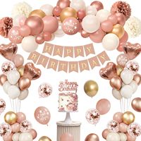 Kit d'arche de guirlande de ballons rose or avec bannière Joyeux Anniversaire et décoration de gâteau pour la décoration de fond de fête